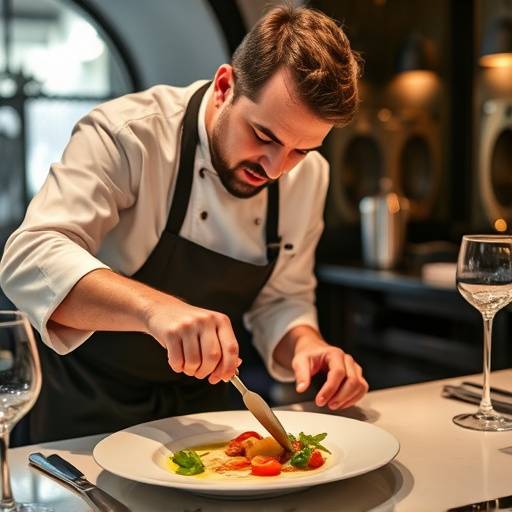 Chef ospite, Alessandro Bianchi, mentre prepara un piatto speciale durante una cena esclusiva