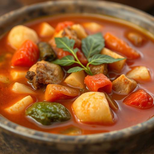 Dettaglio di un piatto di ribollita, una zuppa toscana tradizionale