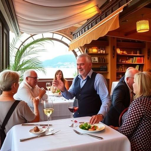 Il proprietario della Trattoria del Sole, Marco Rossi, accoglie calorosamente i clienti all'ingresso