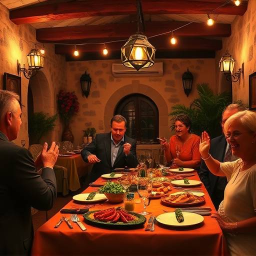 Immagine di una serata a tema dedicata alla cucina regionale toscana con musicisti che suonano musica tradizionale