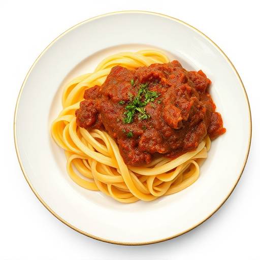 Piatto di pasta fresca fatta in casa con rag&ugrave; di cinghiale, servito in un piatto di ceramica dipinto a mano